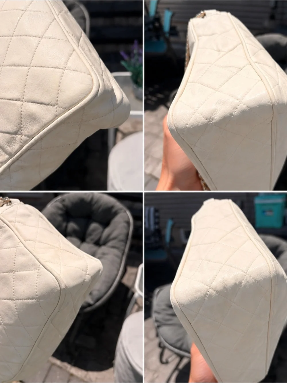 CHANEL Cream Quilted Leather Crossbody Camera Bag with Tassel